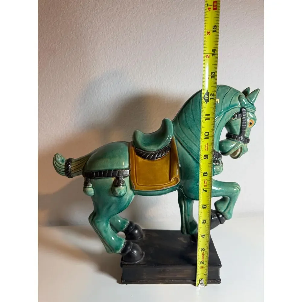 Vintage Green Ceramic Horse Figurine Mid-Century Equestrian Decor
